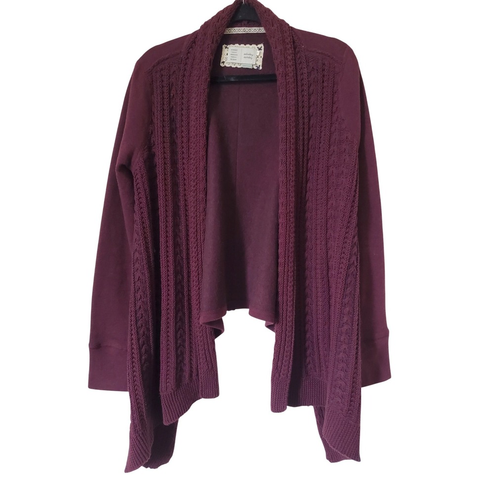 Saturday Sunday Anthro Burgundy Cable Knit Waterfall Cardigan Sweater Womens‎ M